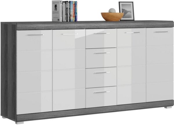 Home affaire Kommode SIENA, Breite 165cm, 4 Türen, 4 Schubkästen, 8 Einlegeböden, 12 Fächer (hochwertige Rillenfräsung in MDF Front), Schuhkommode, Schuhschrank, Anrichte, Sideboard