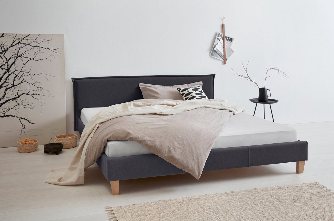 OTTO products Polsterbett Heddi, in 5 Breiten: von 90cm-200cm, Biese am Kopfteil, Strukturstoff