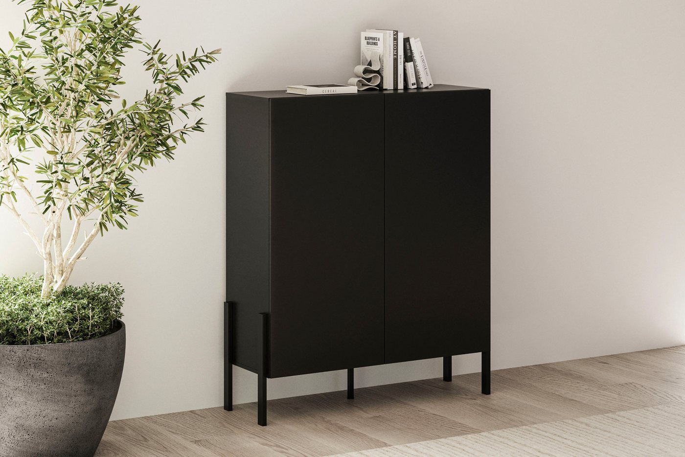 OTTO home Kommode Jukon, Breite 110 cm, moderne grifflose Hochschrank, 2Türen, Highboard mit viel Stauraum, push-to-open-Funktion
