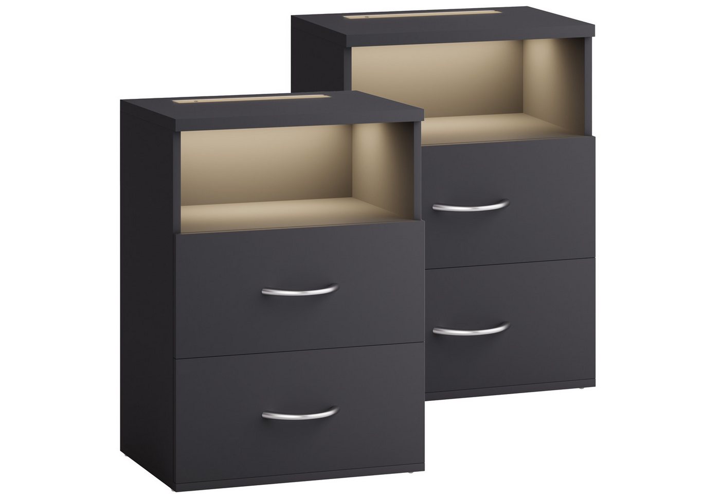 Casaria Nachttisch Jamie (2-St), mit Touch LED Beleuchtung 40x28x55cm Dimmbar Holz 2 Schubladen Bett