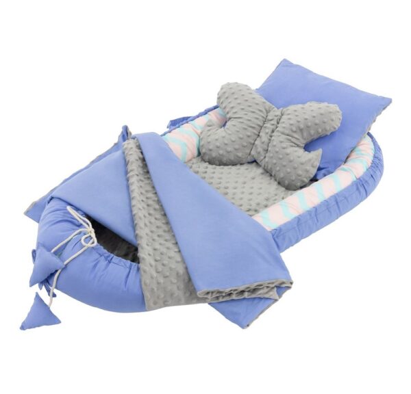 Joyz Babybett Baby Nestchen mit Muster Baumwolle Kuschelnest Neugeborene Babykokon, 5-tlg., Babynest 5 teilig Wal mit Blauem Minky 90x50cm waschbar bei 40 Grad