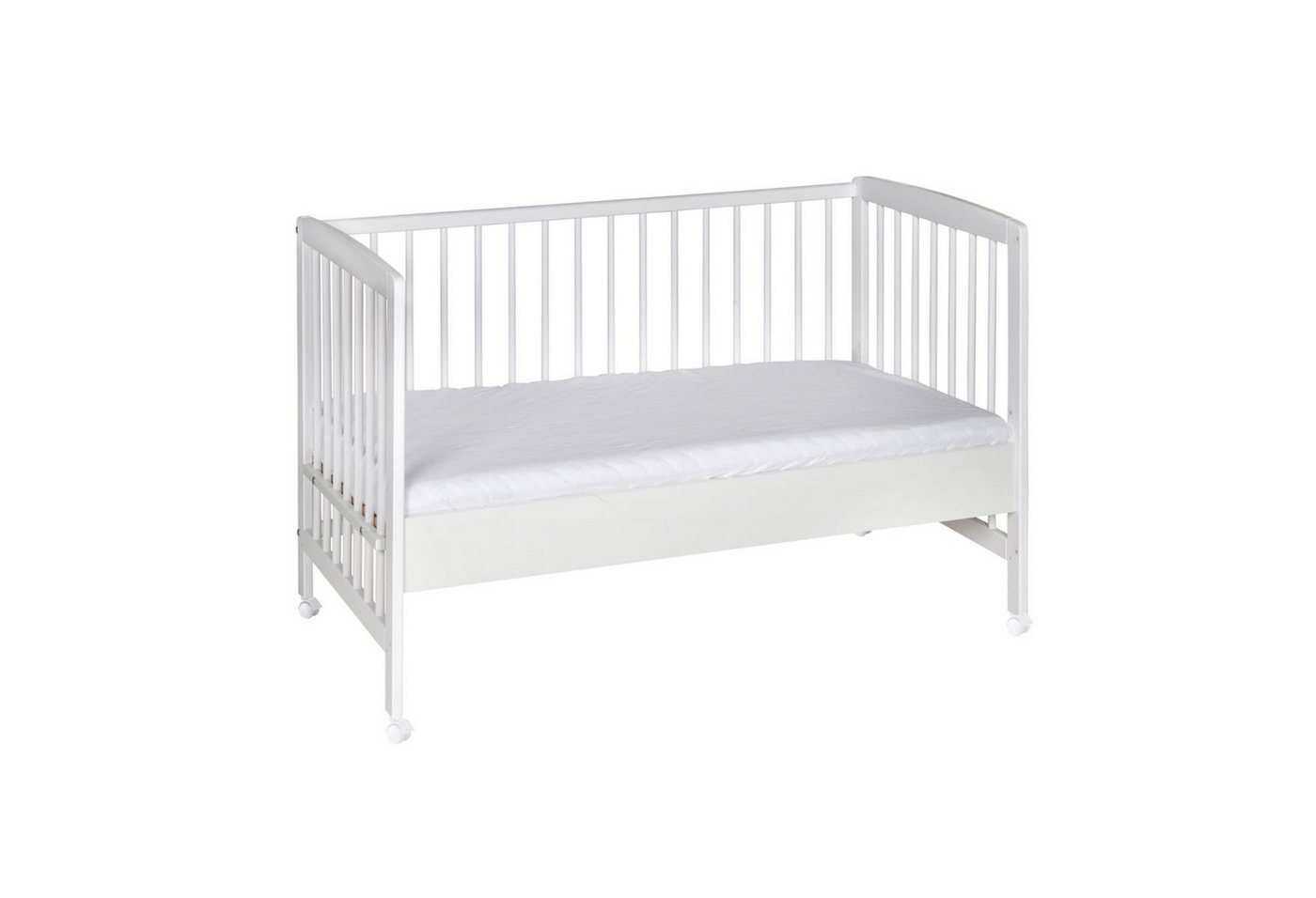 Schardt Beistellbett Micky weiß 60x120 cm mit Rollen, weiß, mit Rollen, stufenlos höhenverstellbar, 3 Schlupfstäbe