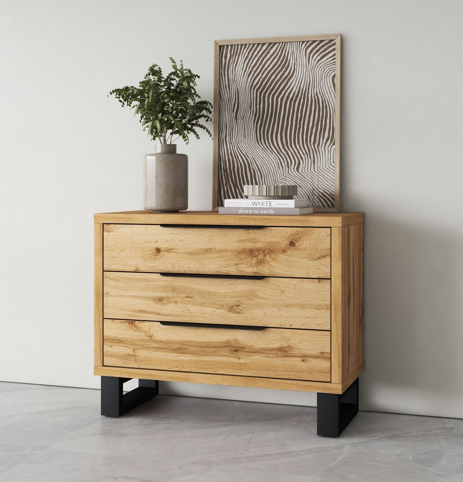 Home affaire Kommode Bronne,Breite 99,5 cm Schubladenkommode, Sideboard, Füße in Kufenform, Sideboard 3 Schubladen, Schlafzimmerkommode