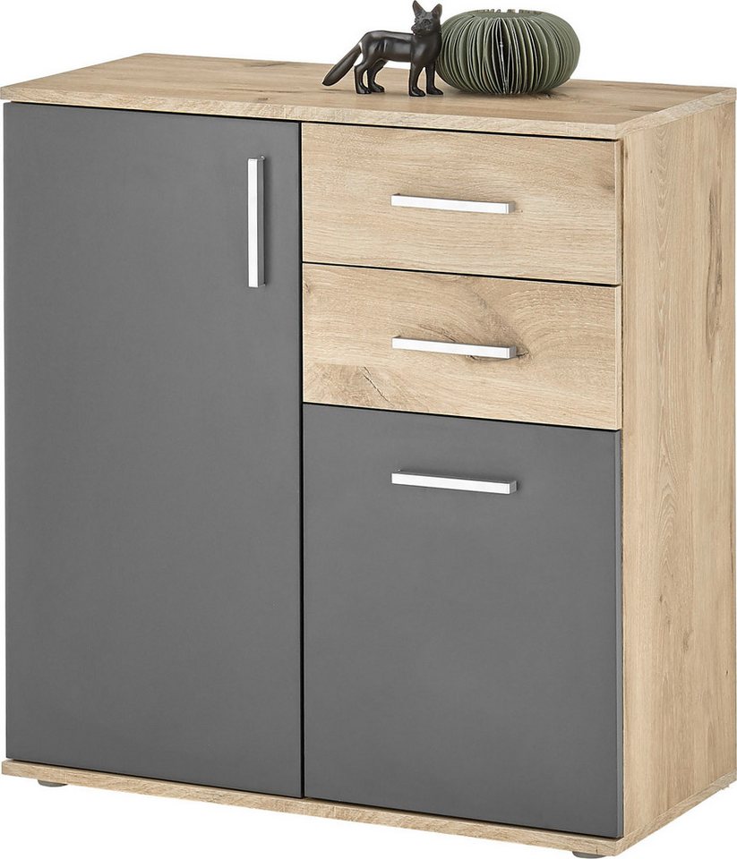 HBZ Kommode BC-Drift-2, Universalschrank Stellmaß BxHxT 80x84x35 cm (1 St), Kommode mit 2 Türen, 2 Schubkästen, 1 Einlegeboden