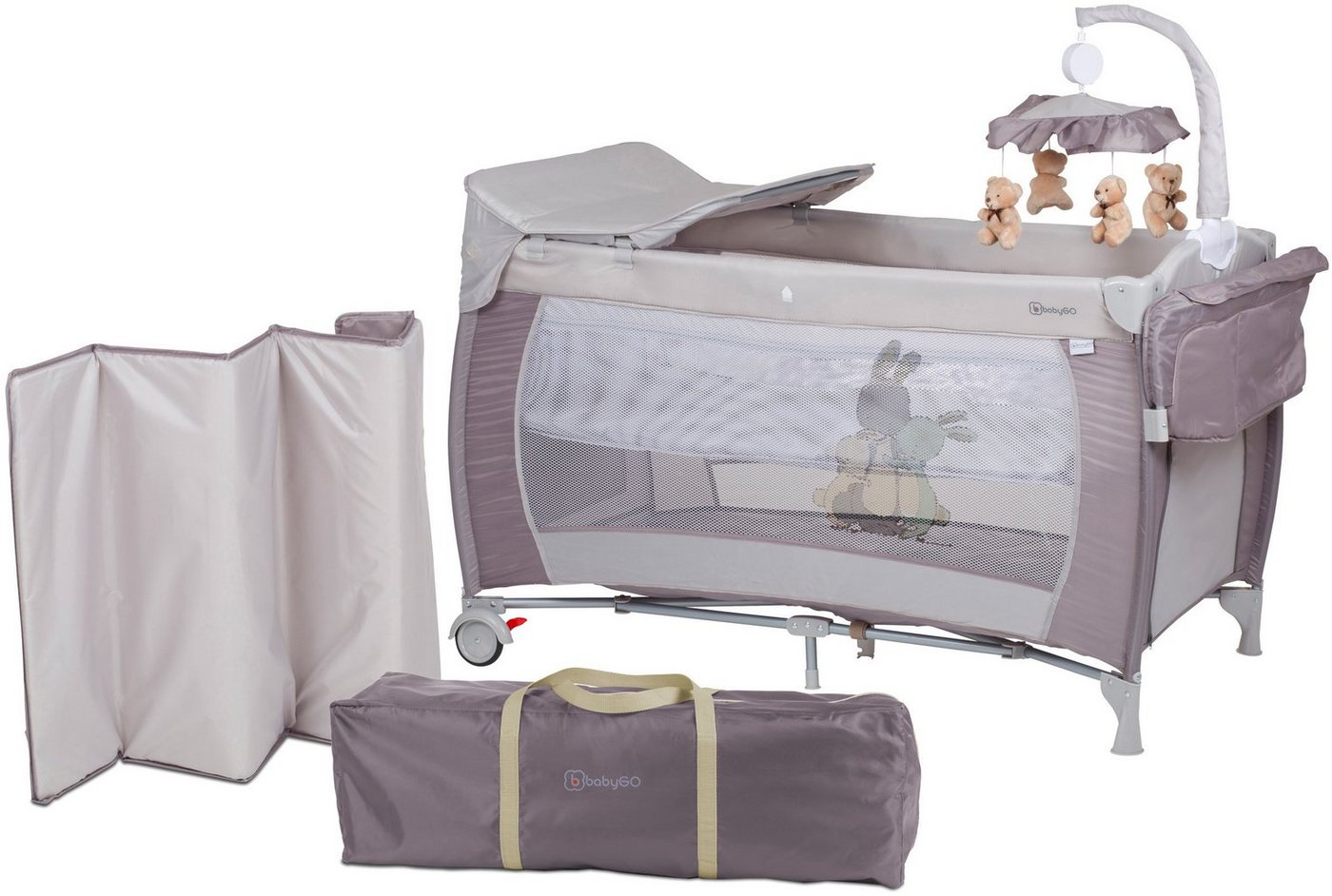BabyGo Baby-Reisebett Sleeper Deluxe, beige, mit Musik-Mobile