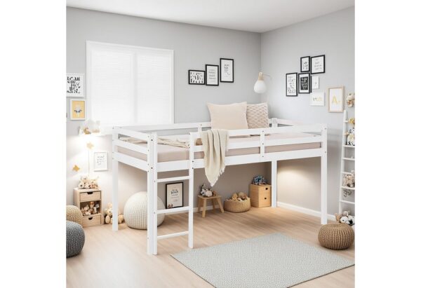 Homestyle4u Hochbett 90x200 Kinderbett Rausfallschutz Grau/Weiß Kinder Leiter Treppe (Set, mit Lattenrost, ohne Vorhang) Kiefer, Jungen Mädchen Homestyle4u Hochbett 90x200 Kinderbett Rausfallschutz Grau/Weiß Kinder Leiter Treppe (Set, mit Lattenrost, ohne Vorhang) Kiefer, Jungen Mädchen