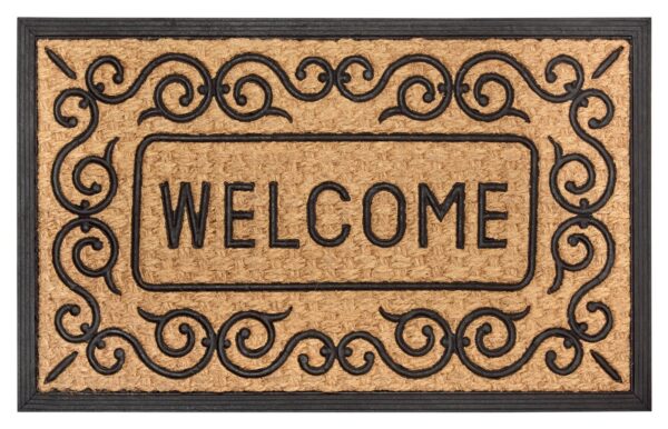 HANSE Home Fußmatte Mix Mats Gummi-Kokos Welcome Floral Border, Türmatte, rechteckig, Höhe: 15 mm, Kokos, Gummi, Schmutzfangmatte, Outdoor, Rutschfest, Innen, Kokosmatte