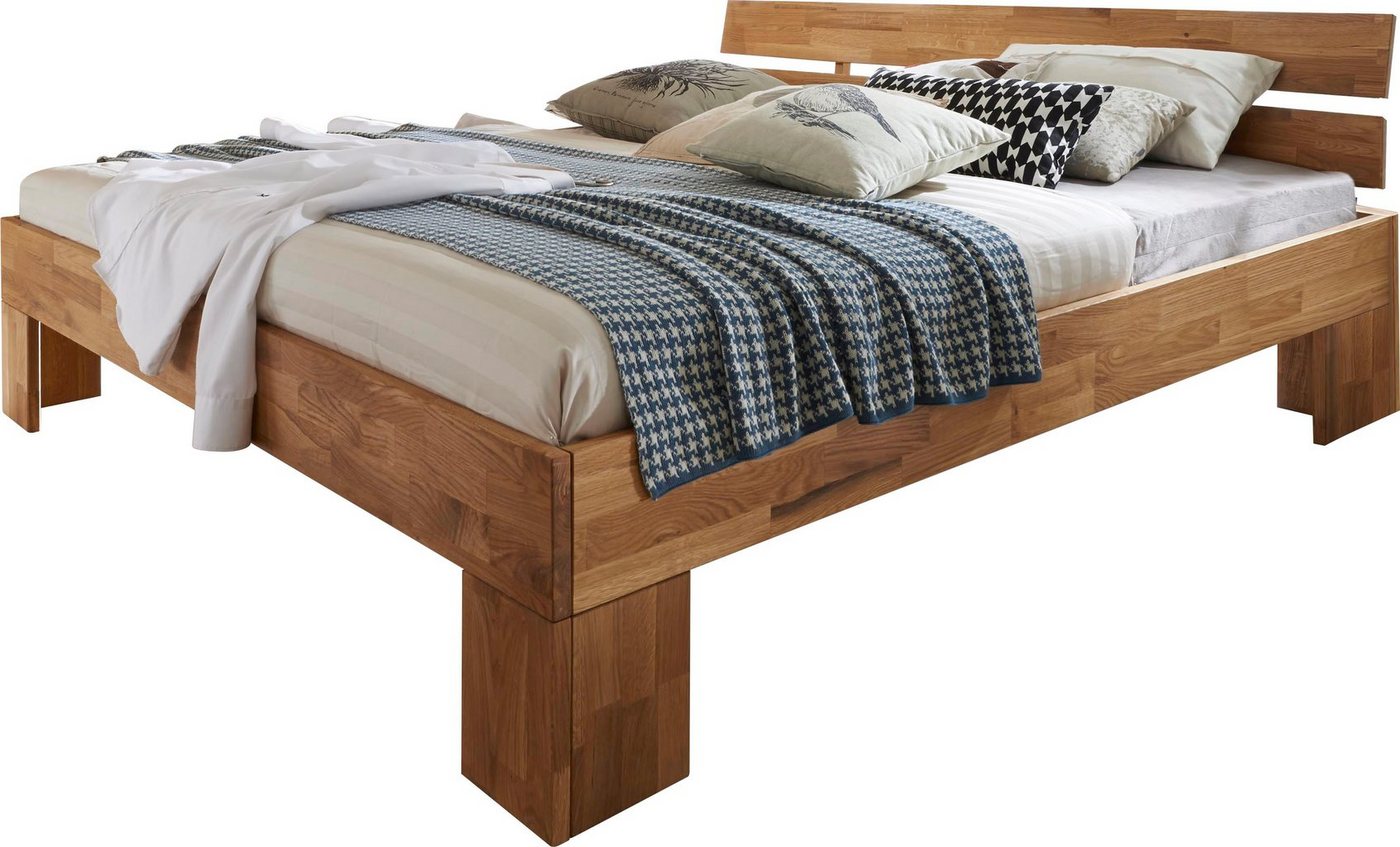 Home affaire Massivholzbett Tommy, Futonbett, aus Massive FSC-zertifizierte Wildeiche, Futon Stil (hohe Belastbarkeit: 200kg je Seite), Massivholz Scandi Design, Robust, stabil, In unterschiedlichen Breiten