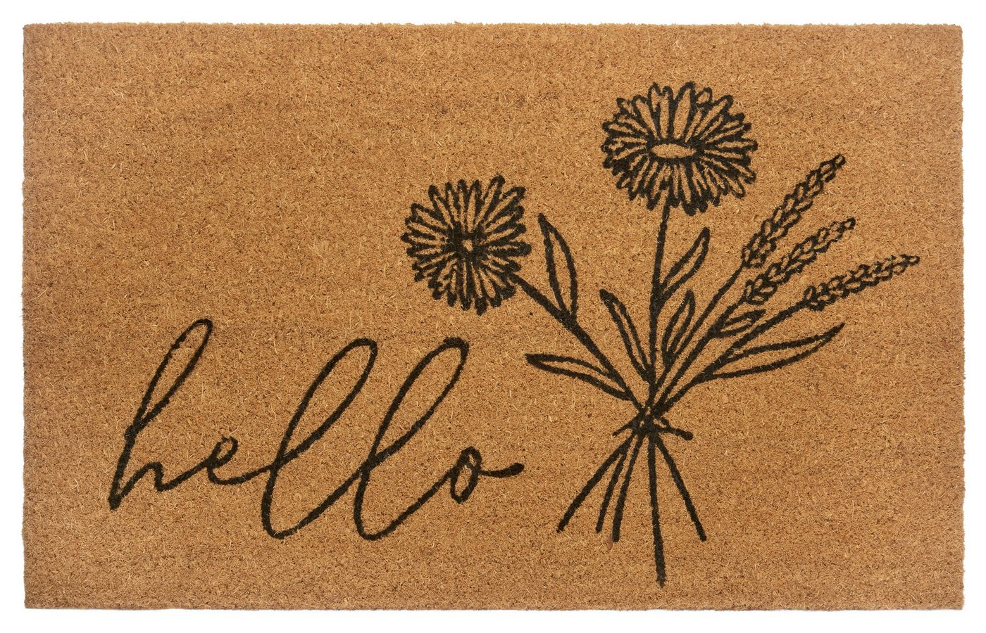 HANSE Home Fußmatte Hello & Flowers, Türmatte, rechteckig, Höhe: 15 mm, Kokos, Schmutzfangmatte, Outdoor, Rutschfest, Innen, Kokosmatte, Flur