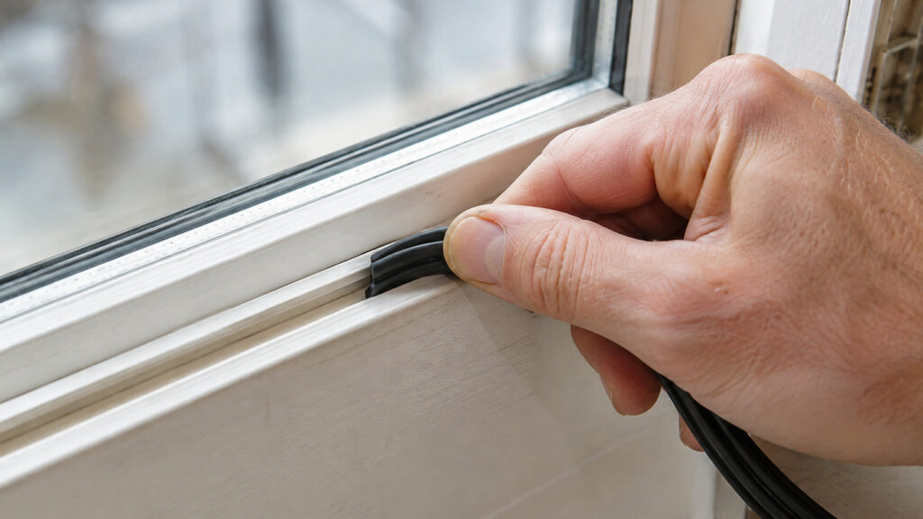 Neue Fensterdichtung wird ohne Zug in die Nut des Rahmens gedrückt