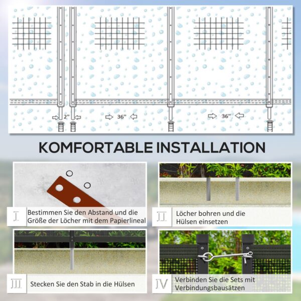 Outsunny Teichzaun, 365 x 126 cm Gartenzaun, 4er Set Dekorative Poolzaun mit Fuß