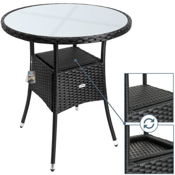 Casaria Polyrattan – Tisch Schwarz rund Ø60cm