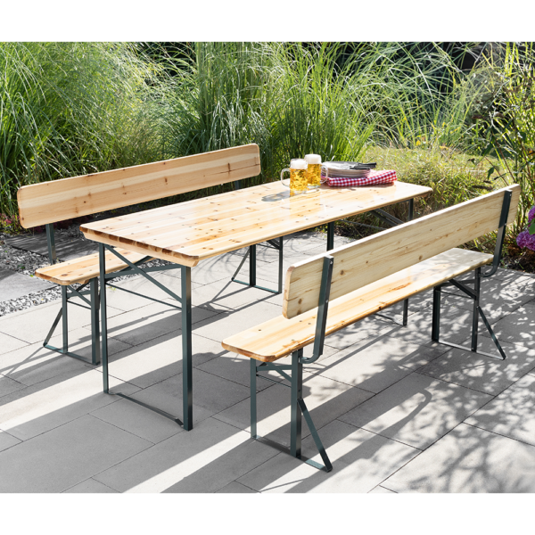 Better Home 3tlg. Bierzelt – Garnitur mit Rückenlehne aus Tannenholz