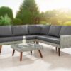 Prestige Home Living Outdoor 13tlg. Ecklounge – Set ALBANY aus Aluminium & Holz inkl. Polsterauflage, grau