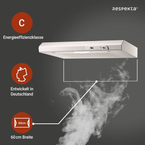Respekta Dunstabzugshaube DH620WL weiß Edelstahl B/H/T: ca. 60x7,6x47 cm – Bild 5