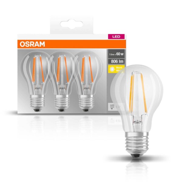 OSRAM LED-Leuchtmittel Filamentlampe BASE Classic A AC32394 3er Pack E27 – Bild 5