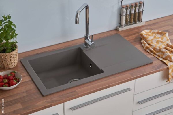 Respekta Einbauspüle Denver 78 x 44 G Beton grau Mineralite B/H/T: ca. 78x17x43,5 cm – Bild 5