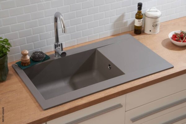 Respekta Einbauspüle Denver 86 x 50 G Beton grau Mineralite B/H/T: ca. 86x20x50 cm – Bild 2