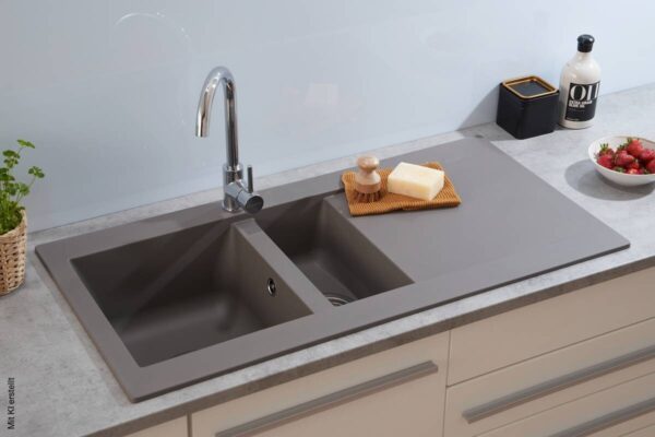 Respekta Einbauspüle Denver 1,5 100 x 50 G Beton grau Mineralite B/H/T: ca. 100x20x50 cm Respekta Einbauspüle Denver 1,5 100 x 50 G Beton grau Mineralite B/H/T: ca. 100x20x50 cm – Bild 5