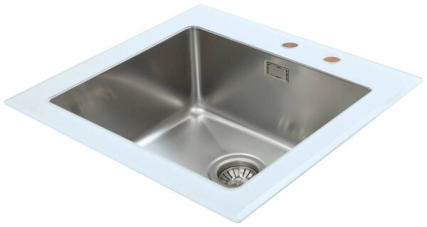 Respekta Einbauspüle New York 55 x 53 W weiß Glas Edelstahl B/H/T: ca. 55x21x53 cm – Bild 2