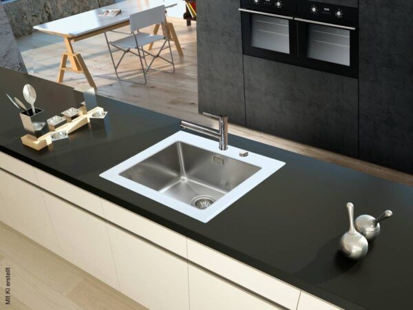 Respekta Einbauspüle New York 55 x 53 W weiß Glas Edelstahl B/H/T: ca. 55x21x53 cm – Bild 3