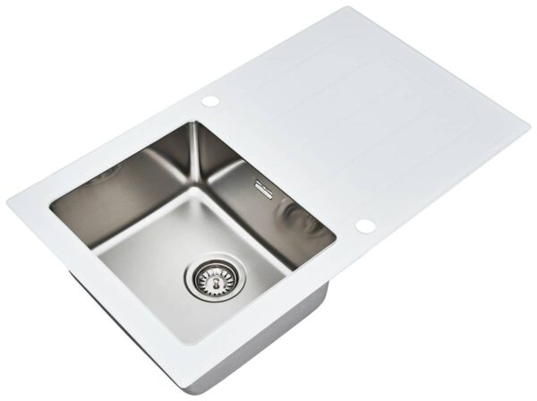 Respekta Einbauspüle New York 86 x 50 W weiß Glas Edelstahl B/H/T: ca. 86x21x50 cm – Bild 2