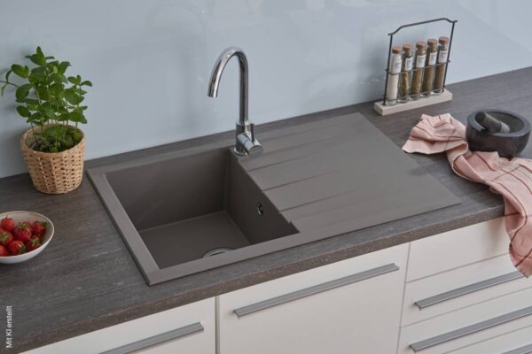 Respekta Einbauspüle Houston 80 x 50 G Beton grau Mineralite B/H/T: ca. 80x21x50 cm – Bild 5