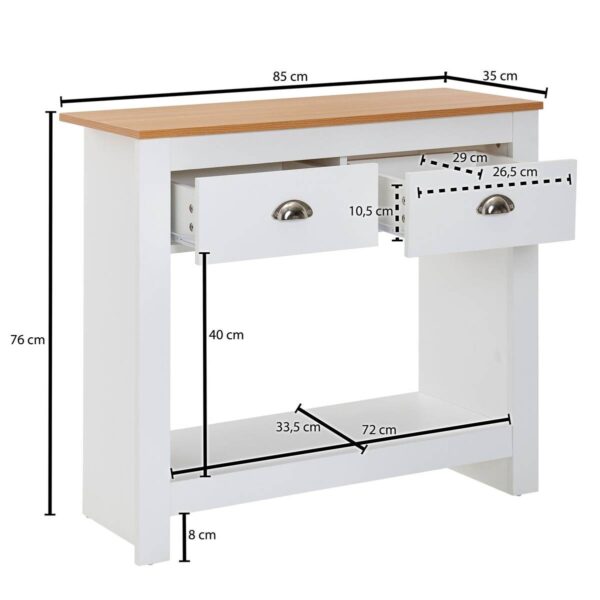 Konsolentisch natur beschichtet weiß beschichtet Holzwerkstoff Holzwerkstoff Aluminium B/H/T: ca. 85x76x35 cm – Bild 3