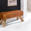 Wohnling Sitzbank braun natur Leder Echtholz B/H/T: ca. 90x43x30 cm – Bild 2