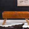 Wohnling Sitzbank braun natur Leder Echtholz B/H/T: ca. 90x43x30 cm – Bild 3