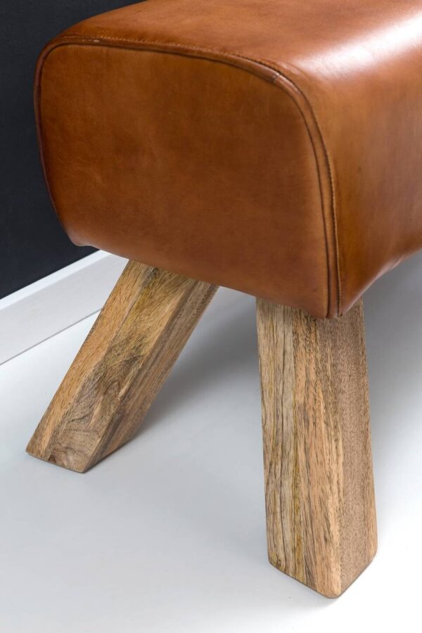 Wohnling Sitzbank braun natur Leder Echtholz B/H/T: ca. 90x43x30 cm – Bild 5