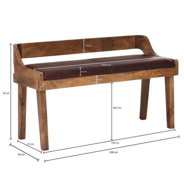 Wohnling Sitzbank dunkelbraun natur Leder Echtholz B/H/T: ca. 108x63x43 cm – Bild 3