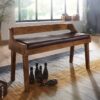 Wohnling Sitzbank dunkelbraun natur Leder Echtholz B/H/T: ca. 108x63x43 cm – Bild 4