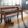 Wohnling Sitzbank dunkelbraun natur Leder Echtholz B/H/T: ca. 108x63x43 cm – Bild 5
