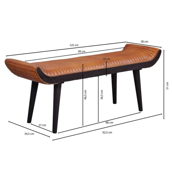 Wohnling Sitzbank braun schwarz Leder Echtholz B/H/T: ca. 125x51x38 cm – Bild 3