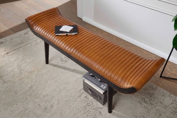 Wohnling Sitzbank braun schwarz Leder Echtholz B/H/T: ca. 125x51x38 cm – Bild 5