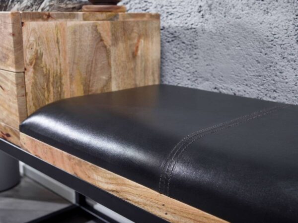 Wohnling Sitzbank natur schwarz schwarz Echtholz Leder Eisen B/H/T: ca. 100x60x35 cm – Bild 2