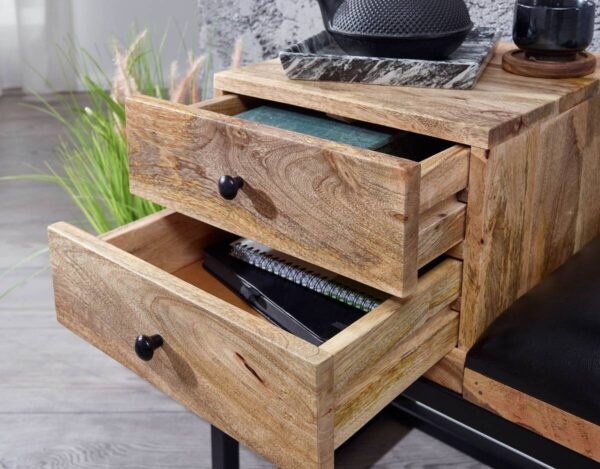 Wohnling Sitzbank natur schwarz schwarz Echtholz Leder Eisen B/H/T: ca. 100x60x35 cm – Bild 3