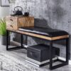 Wohnling Sitzbank natur schwarz schwarz Echtholz Leder Eisen B/H/T: ca. 100x60x35 cm – Bild 4