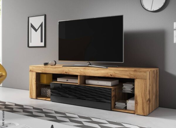 TV-Lowboard TV LOWBOARD Everest 140 Eiche Wotan Nachbildung schwarz glänzend B/H/T: ca. 140x50x35 cm – Bild 5