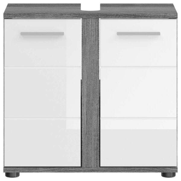 Waschbeckenunterschrank BLAKE Rauchsilber Nachbildung weiß Hochglanz B/H/T: ca. 60x57x34 cm – Bild 3