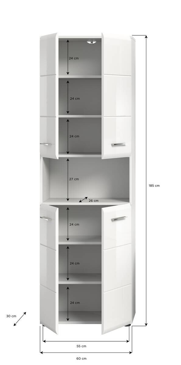 Badhochschrank ICE weiß weiß Hochglanz B/H/T: ca. 60x185x30 cm Badhochschrank ICE weiß weiß Hochglanz B/H/T: ca. 60x185x30 cm – Bild 2
