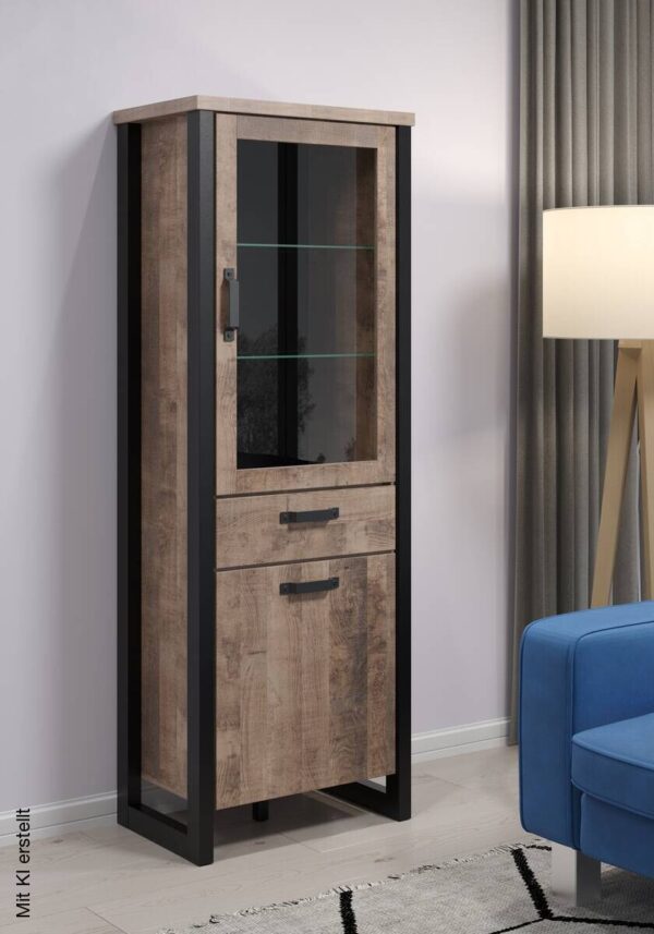 Standvitrine Emile Eiche Tabak Nachbildung B/H/T: ca. 70x195x45 cm – Bild 5