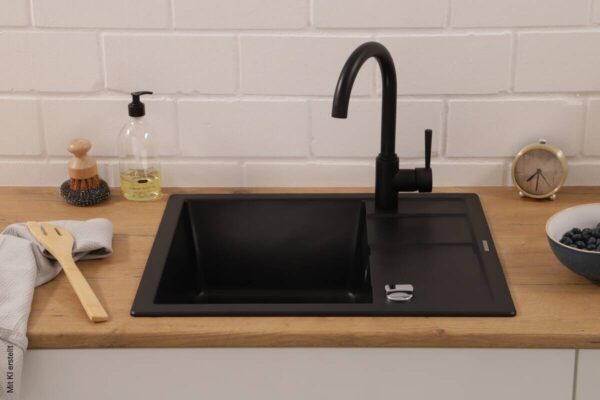 Respekta Einbauspüle Nashville schwarz Granit B/H/T: ca. 58x19,5x50 cm – Bild 3