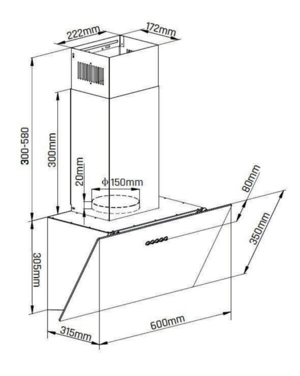 Mican Dunstabzugshaube KHA400MOFSA schwarz Metall B/H/T: ca. 60x60,5x31,5 cm – Bild 3