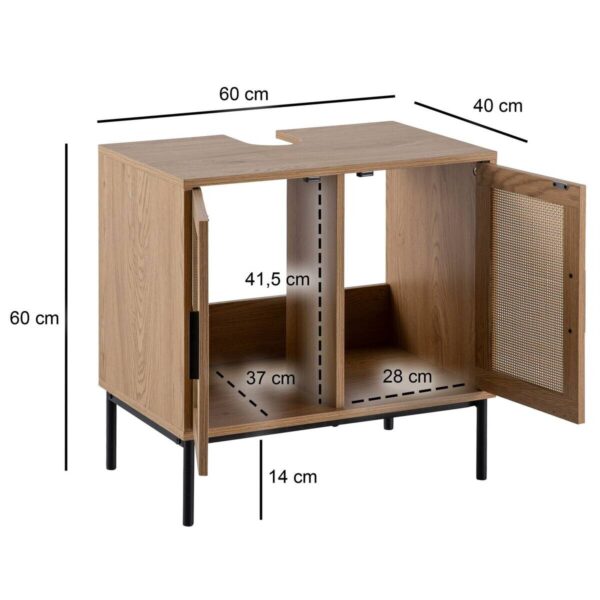 Waschbeckenunterschrank Eiche natur Optik B/H/T: ca. 60x60x40 cm – Bild 4