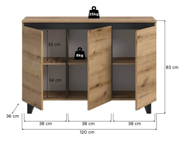 Sideboard Tomasa Evoke Oak Nachbildung schwarz B/H/T: ca. 120x84x36 cm Sideboard Tomasa Evoke Oak Nachbildung schwarz B/H/T: ca. 120x84x36 cm – Bild 3