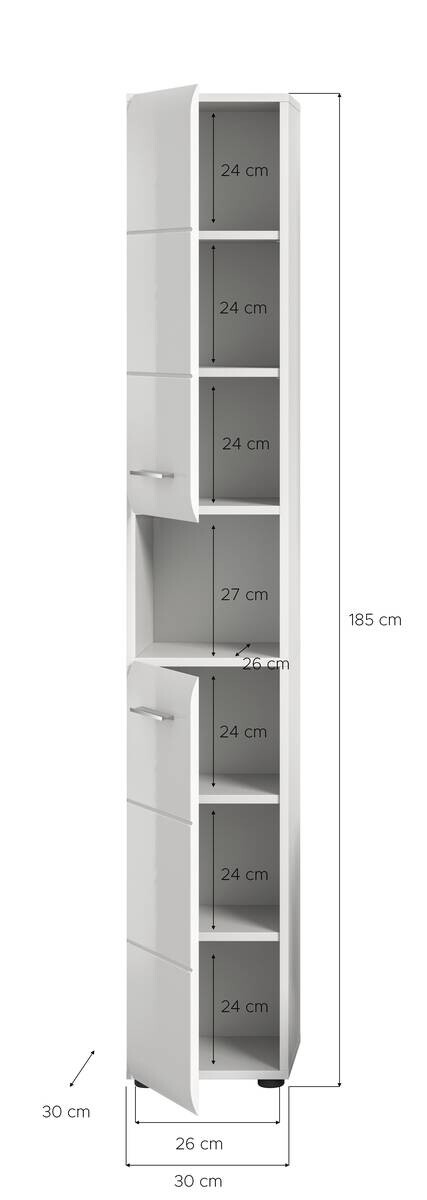 Hochschrank Ice weiß weiß Hochglanz B/H/T: ca. 30x185x30 cm – Bild 4