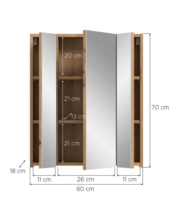 Spiegelschrank Ice Artisan Oak Nachbildung B/H/T: ca. 60x70x18 cm – Bild 2