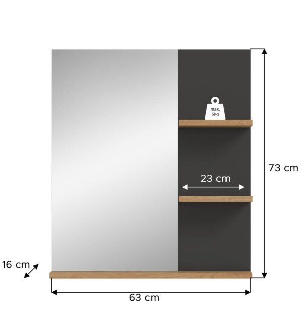 Wandspiegel Canu Basalt Eiche Artisan Nachbildung B/H/T: ca. 63x73x16 cm Wandspiegel Canu Basalt Eiche Artisan Nachbildung B/H/T: ca. 63x73x16 cm – Bild 2
